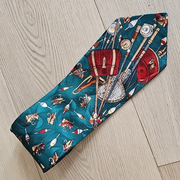 Chaps Ralph Lauren Fly Fishing Silk Tie - Picture 4 of 10